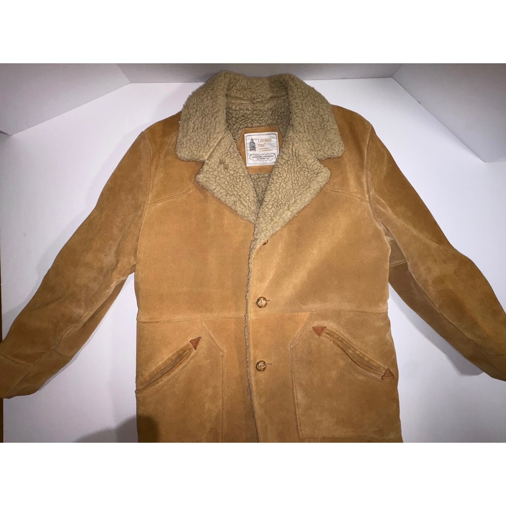 London Fog Suede Sherpa Lined Trucker Jacket Tan Western Style Size 42